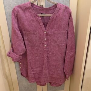 Talbots Pink Linen Blend Button-Front Tunic Top